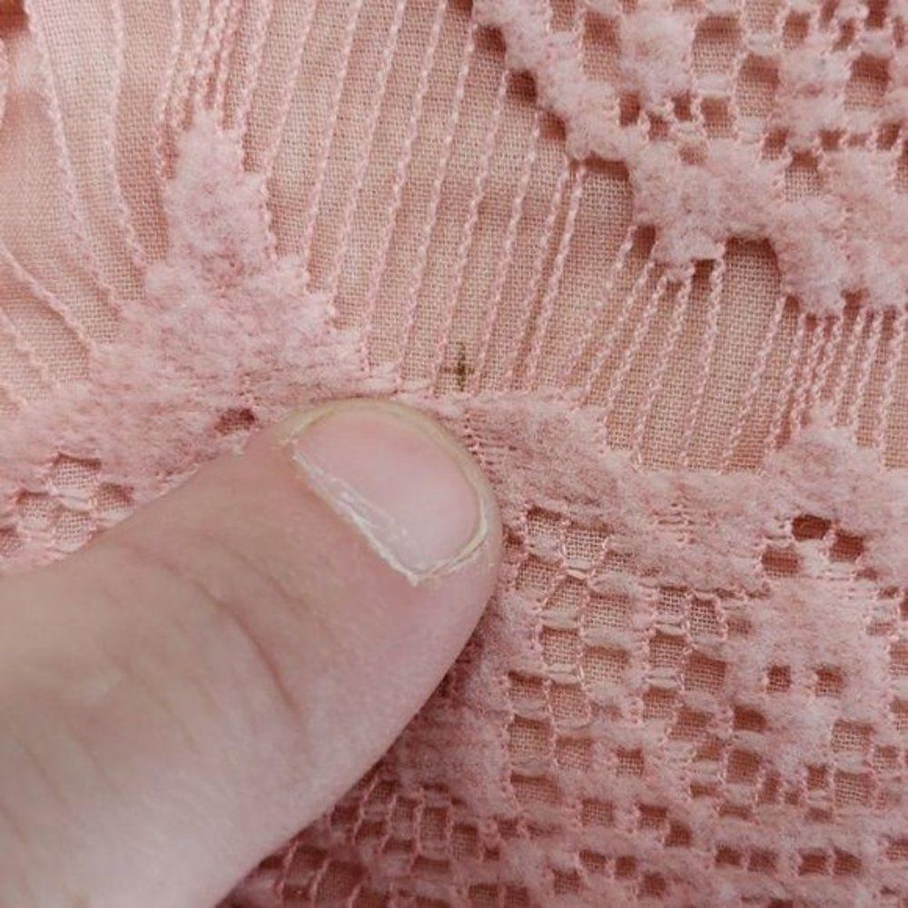 August silk small pink lace back zipper 3/4 sleeve scoop neck blouse - Picture 4 of 8